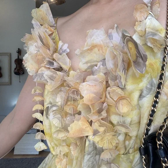 Zimmermann Harmony Asymmetrical Dress in Soft Yellow Floral - Picture 5 of 7